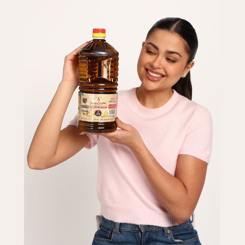 BanshiVaidik Cold Pressed Mustard Oil (2 L) | 100% Pure Kachi Ghani | Family Pack | FSSAI Certified